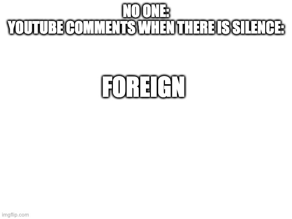 Does this happen to you | NO ONE:
YOUTUBE COMMENTS WHEN THERE IS SILENCE:; FOREIGN | image tagged in youtube,youtube comments | made w/ Imgflip meme maker