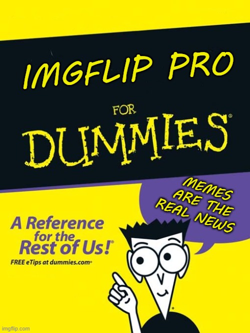 IMGFLIP FOR DUMMIES | IMGFLIP PRO; MEMES ARE THE REAL NEWS | image tagged in for dummies book,imgflip for dummies | made w/ Imgflip meme maker