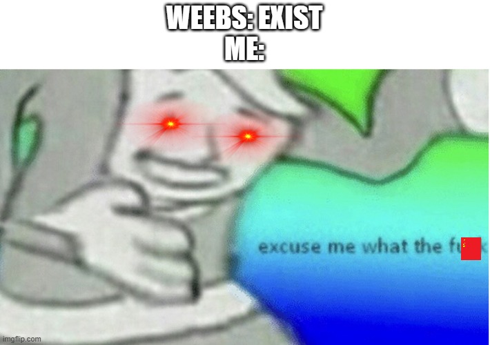 Excuse me what the f*ck | WEEBS: EXIST
ME: | image tagged in excuse me what the f ck | made w/ Imgflip meme maker