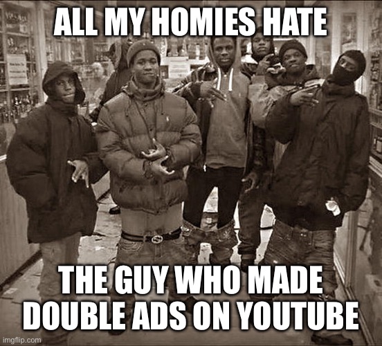 All My Homies Hate | ALL MY HOMIES HATE; THE GUY WHO MADE DOUBLE ADS ON YOUTUBE | image tagged in all my homies hate | made w/ Imgflip meme maker
