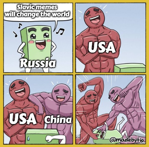 Guy getting beat up | Slavic memes will change the world; USA; Russia; USA; China | image tagged in guy getting beat up,slavic,russo-ukrainian war | made w/ Imgflip meme maker