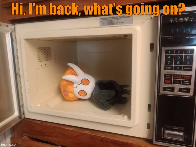 Broken Vessel in da microwave | Hi, I'm back, what's going on? | image tagged in broken vessel in da microwave | made w/ Imgflip meme maker