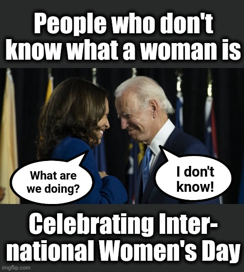 If we only had a brain! | People who don't know what a woman is; I don't
know! What are
we doing? Celebrating Inter-
national Women's Day | image tagged in joe and kamala,international women's day,democrats,incompetence | made w/ Imgflip meme maker