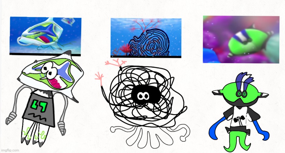 Some splatoon AU artwork I made based off of the sea of polinices speculative biology alien ocean planet! | image tagged in sea of polinices,splatoon | made w/ Imgflip meme maker