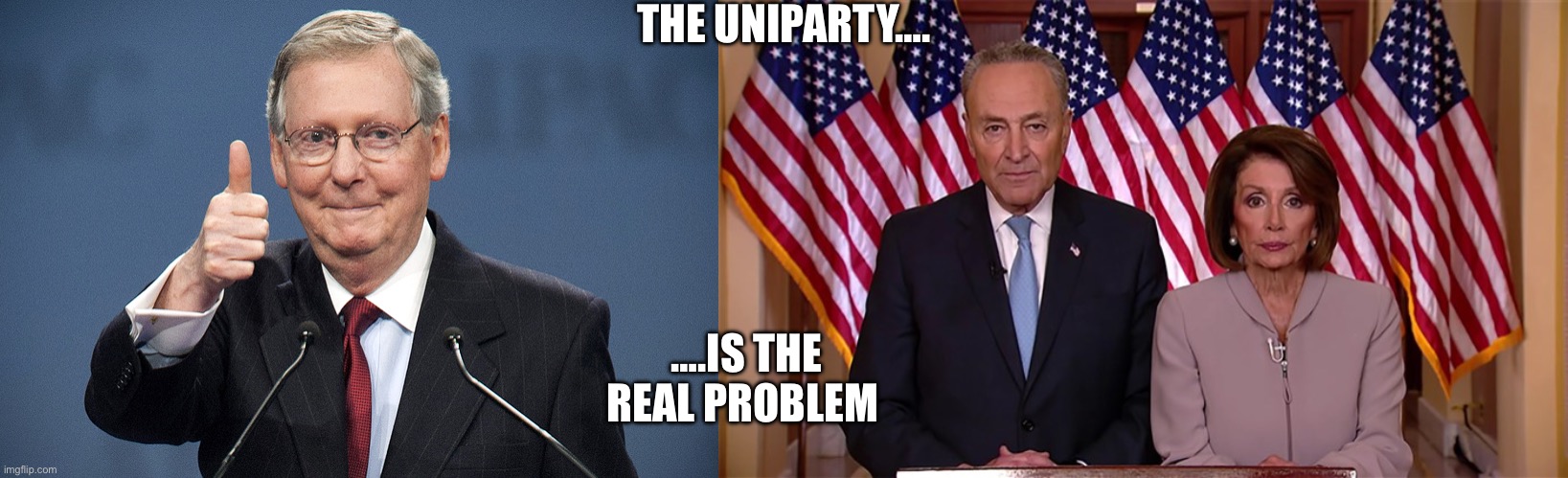 THE UNIPARTY…. ….IS THE REAL PROBLEM | image tagged in mitch mcconnell,pelosi and schumer | made w/ Imgflip meme maker