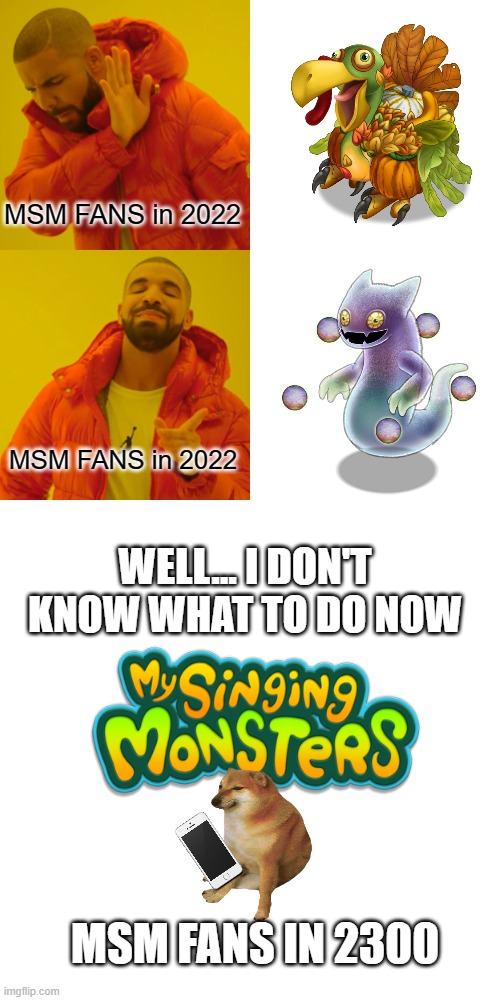 Drake Hotline Bling | MSM FANS in 2022; MSM FANS in 2022; WELL... I DON'T KNOW WHAT TO DO NOW; MSM FANS IN 2300 | image tagged in memes,drake hotline bling | made w/ Imgflip meme maker