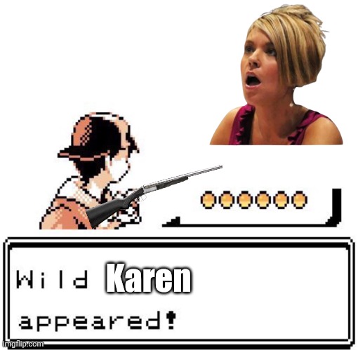 [TRAINER USED GUN] | Karen | image tagged in blank wild pokemon appears,karen | made w/ Imgflip meme maker