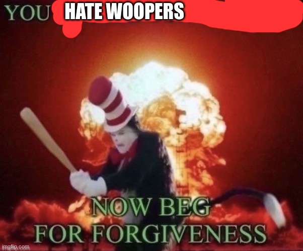 Beg for forgiveness | HATE WOOPERS | image tagged in beg for forgiveness | made w/ Imgflip meme maker