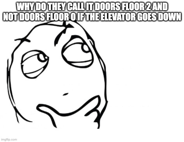 hmmm | WHY DO THEY CALL IT DOORS FLOOR 2 AND NOT DOORS FLOOR 0 IF THE ELEVATOR GOES DOWN | image tagged in hmmm | made w/ Imgflip meme maker