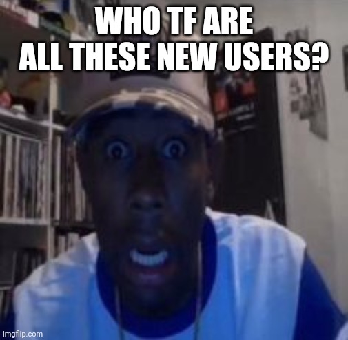 shock | WHO TF ARE ALL THESE NEW USERS? | image tagged in shock | made w/ Imgflip meme maker
