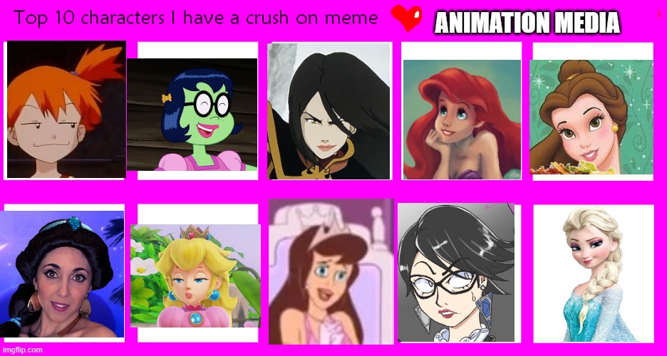 top 10 animation crushes | ANIMATION MEDIA | image tagged in top 10 characters i have a crush on,mermaids | made w/ Imgflip meme maker