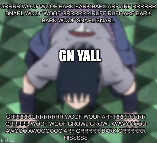 WOOF WOOF BARK | GN YALL | image tagged in woof woof bark | made w/ Imgflip meme maker