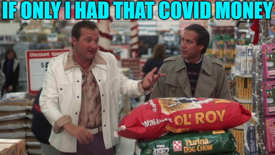 Covid Vacation | IF ONLY I HAD THAT COVID MONEY | image tagged in cousin eddie and clark,covid,stimulus,unemployed,funny memes,current events | made w/ Imgflip meme maker