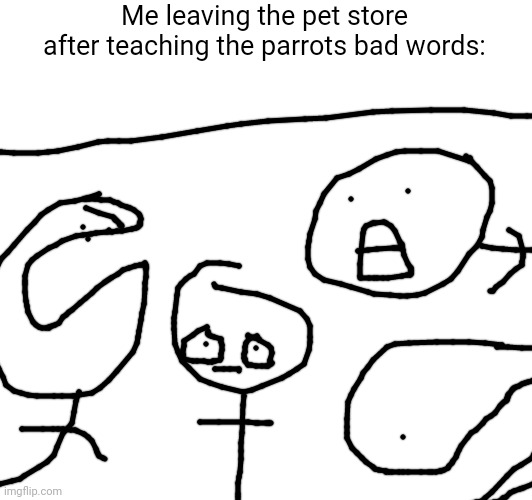 Me leaving the pet store after teaching the parrots bad words: | image tagged in pets | made w/ Imgflip meme maker