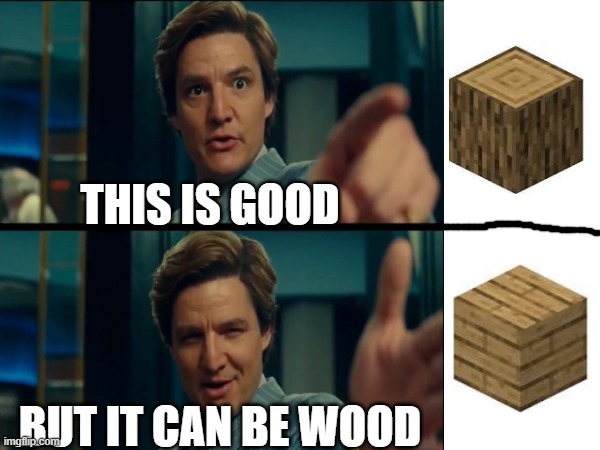this is good but it can be... | THIS IS GOOD; BUT IT CAN BE WOOD | image tagged in minecraft | made w/ Imgflip meme maker