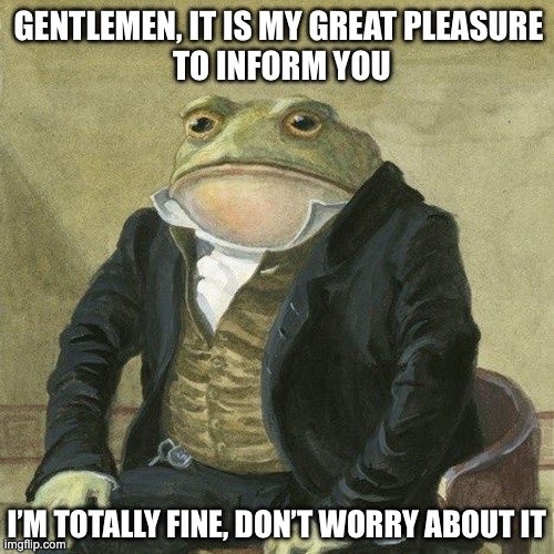 don't worry about it | image tagged in foul bachelor frog,i'm fine | made w/ Imgflip meme maker