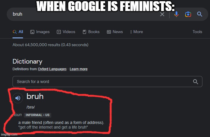 Feminists | WHEN GOOGLE IS FEMINISTS: | image tagged in google,search | made w/ Imgflip meme maker