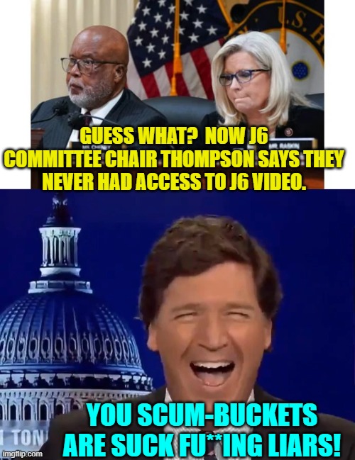 Why yes . . . yes they are liars. | GUESS WHAT?  NOW J6 COMMITTEE CHAIR THOMPSON SAYS THEY NEVER HAD ACCESS TO J6 VIDEO. YOU SCUM-BUCKETS ARE SUCK FU**ING LIARS! | image tagged in truth | made w/ Imgflip meme maker