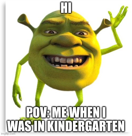 shreck | HI; POV: ME WHEN I WAS IN KINDERGARTEN | image tagged in shreck | made w/ Imgflip meme maker