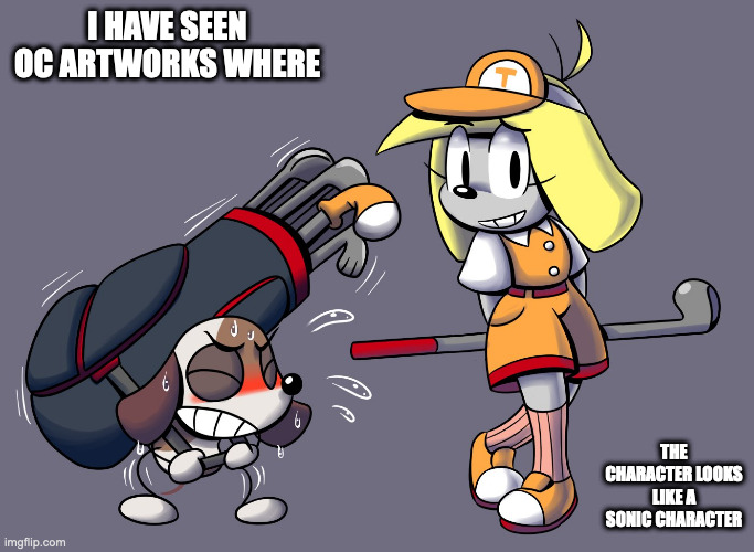 OC Character in Golf Attire | I HAVE SEEN OC ARTWORKS WHERE; THE CHARACTER LOOKS LIKE A SONIC CHARACTER | image tagged in golf,oc,memes | made w/ Imgflip meme maker