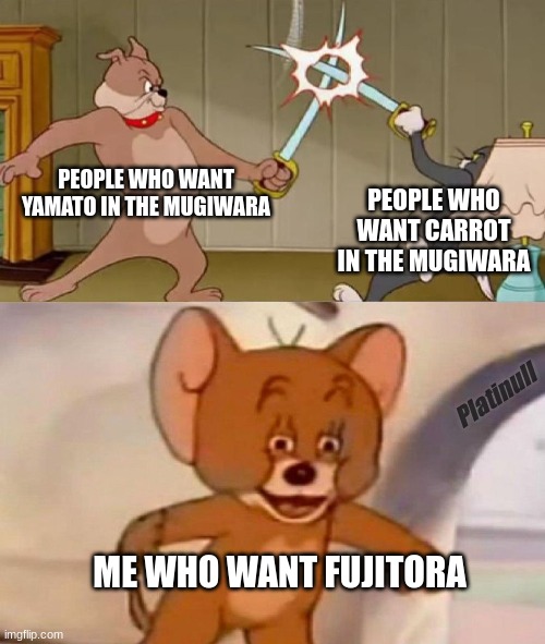 I have no problems, he is a normal  guy | PEOPLE WHO WANT YAMATO IN THE MUGIWARA; PEOPLE WHO WANT CARROT IN THE MUGIWARA; Platinull; ME WHO WANT FUJITORA | image tagged in comunity,yamato,carrot,one piece,mugiwara,fujitora | made w/ Imgflip meme maker