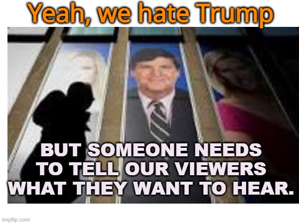 Yeah, we hate Trump BUT SOMEONE NEEDS TO TELL OUR VIEWERS WHAT THEY WANT TO HEAR. | made w/ Imgflip meme maker