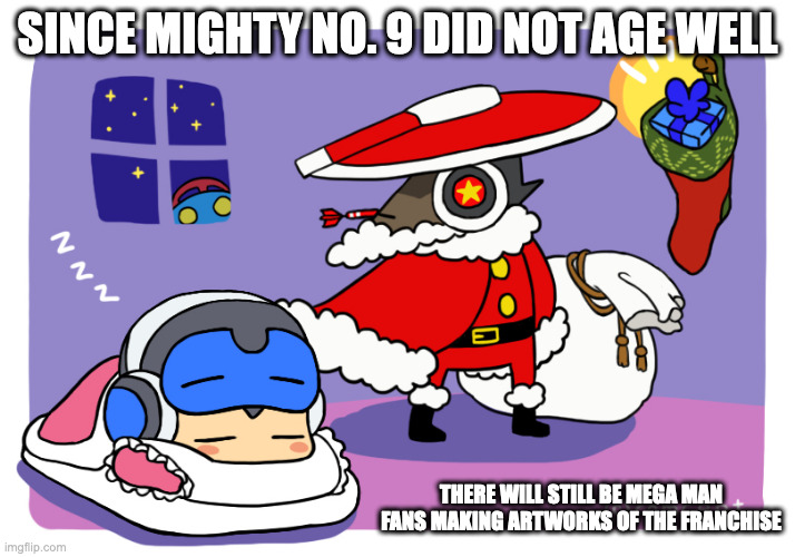 Countershade Santa Claus | SINCE MIGHTY NO. 9 DID NOT AGE WELL; THERE WILL STILL BE MEGA MAN FANS MAKING ARTWORKS OF THE FRANCHISE | image tagged in mighty no 9,countershade,beck,memes | made w/ Imgflip meme maker