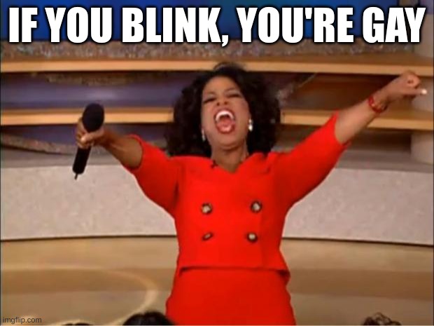 Oprah You Get A | IF YOU BLINK, YOU'RE GAY | image tagged in memes,oprah you get a | made w/ Imgflip meme maker