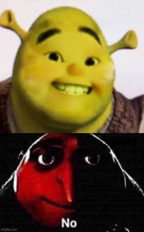 Shrek + russel = shrussel | image tagged in gru no | made w/ Imgflip meme maker
