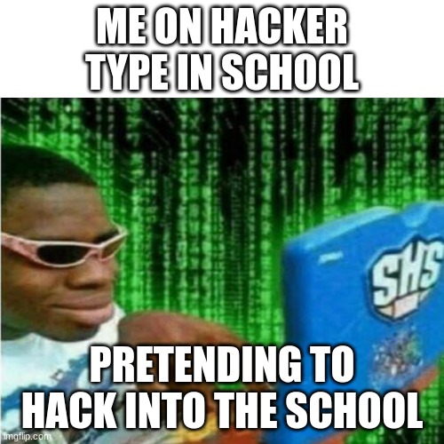 Hacker meme | ME ON HACKER TYPE IN SCHOOL; PRETENDING TO HACK INTO THE SCHOOL | image tagged in hacker meme | made w/ Imgflip meme maker