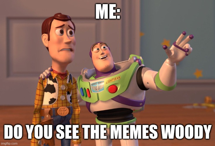 Friends be like | ME:; DO YOU SEE THE MEMES WOODY | image tagged in memes,x x everywhere | made w/ Imgflip meme maker
