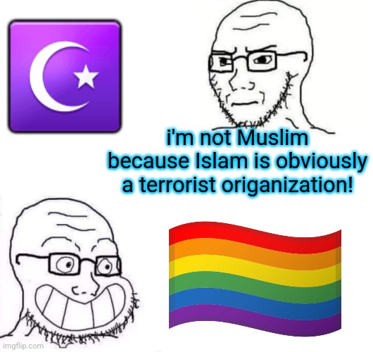 Hypocrite Neckbeard | ☪️; i'm not Muslim because Islam is obviously a terrorist origanization! | image tagged in hypocrite neckbeard | made w/ Imgflip meme maker