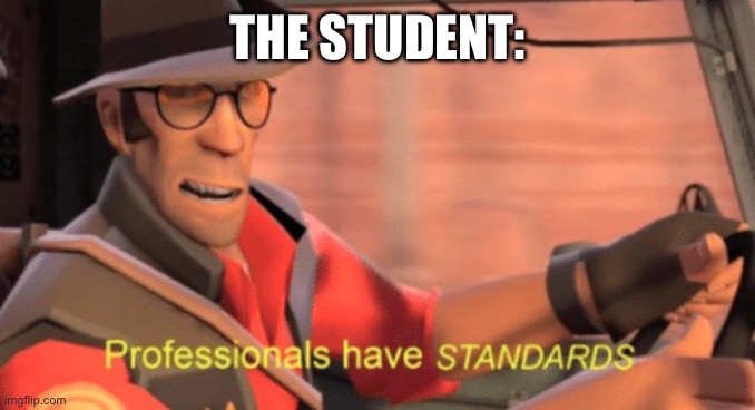 Professionals have standards | THE STUDENT: | image tagged in professionals have standards | made w/ Imgflip meme maker