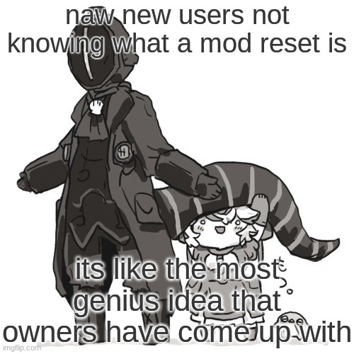 Bondrewd | naw new users not knowing what a mod reset is; its like the most genius idea that owners have come up with | image tagged in bondrewd | made w/ Imgflip meme maker