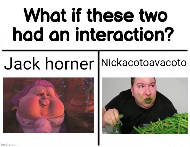 I think they would be best friends | Jack horner; Nickacotoavacoto | image tagged in what if these two had an interaction | made w/ Imgflip meme maker