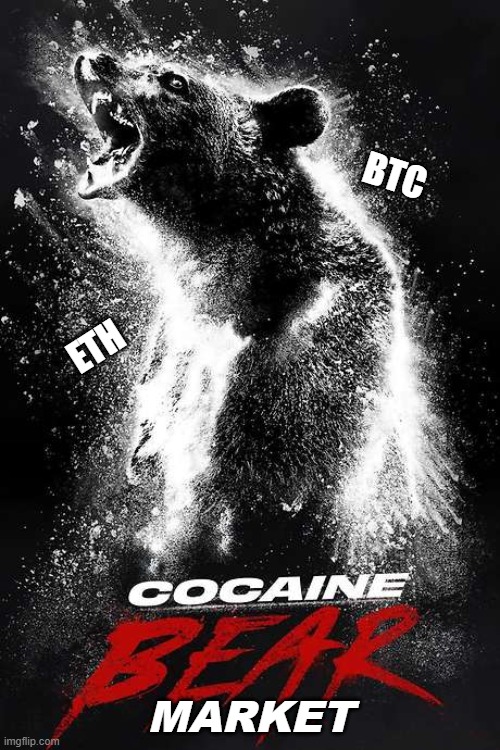 Cocaine Bear | BTC; ETH; MARKET | image tagged in cocaine bear | made w/ Imgflip meme maker