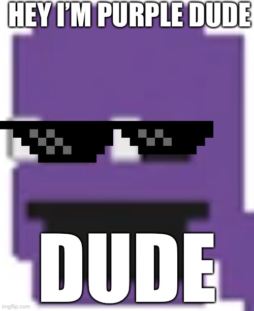 Emphasis on, THE DUDE | HEY I’M PURPLE DUDE; DUDE | image tagged in purple guy | made w/ Imgflip meme maker