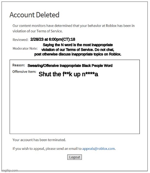 banned from ROBLOX - Imgflip