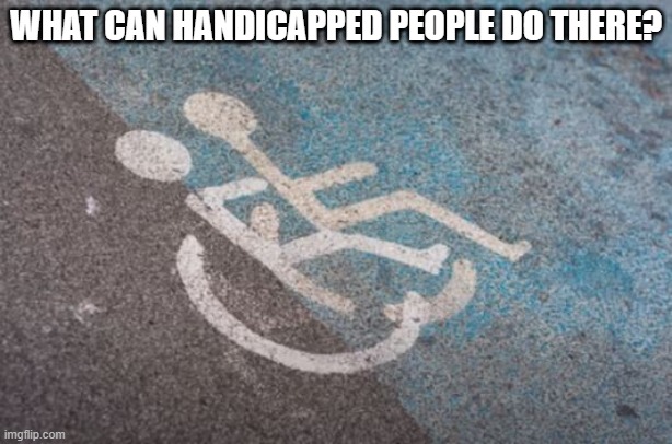 Can They Do That? | WHAT CAN HANDICAPPED PEOPLE DO THERE? | image tagged in you had one job | made w/ Imgflip meme maker