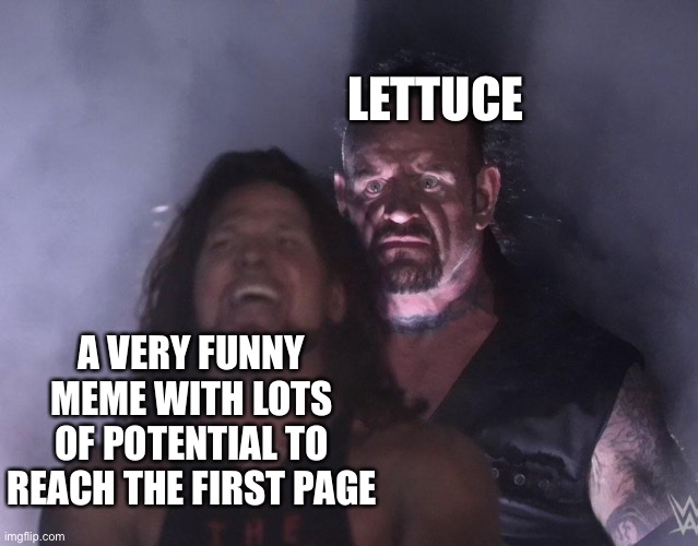 The Dark Ages | LETTUCE; A VERY FUNNY MEME WITH LOTS OF POTENTIAL TO REACH THE FIRST PAGE | image tagged in undertaker,front page,lettuce,upvotes | made w/ Imgflip meme maker