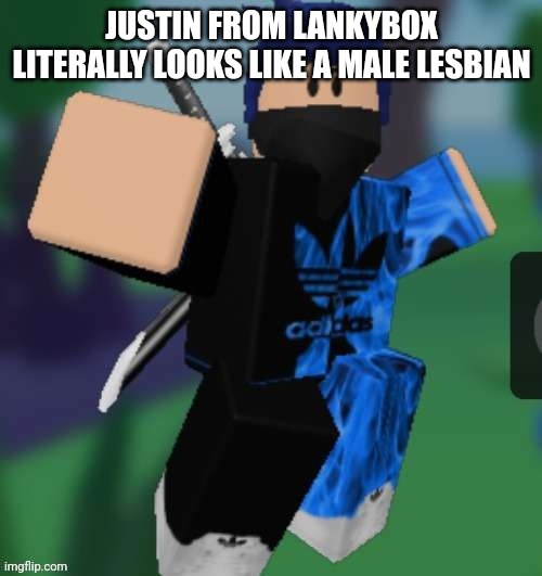 MR BEEEEEAAAAAA | JUSTIN FROM LANKYBOX LITERALLY LOOKS LIKE A MALE LESBIAN | image tagged in mr beeeeeaaaaaa | made w/ Imgflip meme maker