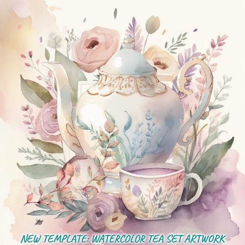 Watercolor Tea Set Artwork; public domain image now a template on Imgflip | NEW TEMPLATE: WATERCOLOR TEA SET ARTWORK | image tagged in watercolor tea set artwork,new template,tea time,feminine,pretty things | made w/ Imgflip meme maker