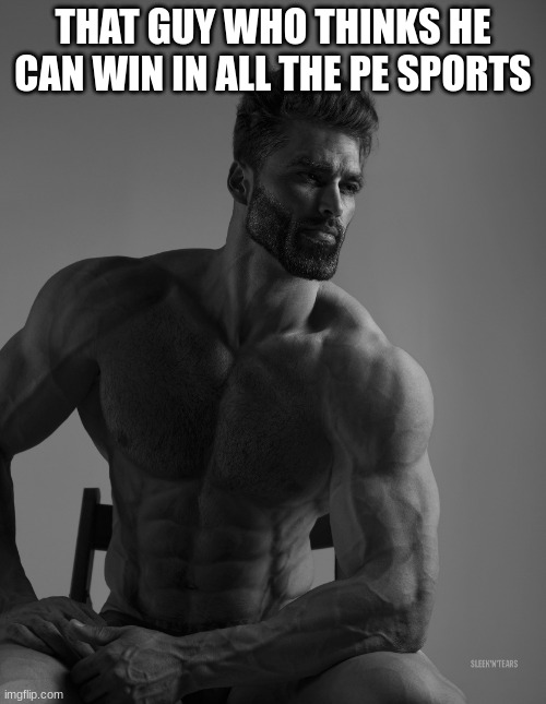 Giga Chad | THAT GUY WHO THINKS HE CAN WIN IN ALL THE PE SPORTS | image tagged in giga chad | made w/ Imgflip meme maker