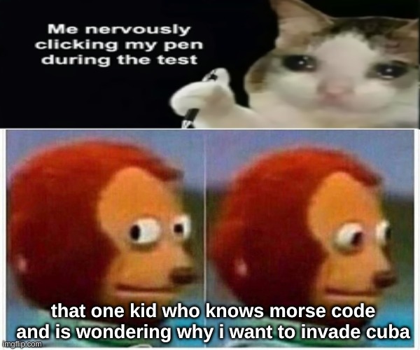 Monkey Puppet | that one kid who knows morse code and is wondering why i want to invade cuba | image tagged in memes,monkey puppet | made w/ Imgflip meme maker