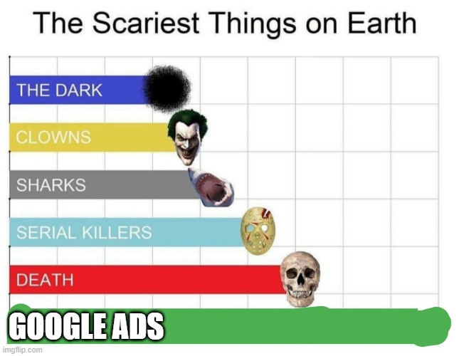 google ads be like | GOOGLE ADS | image tagged in scariest things on earth | made w/ Imgflip meme maker