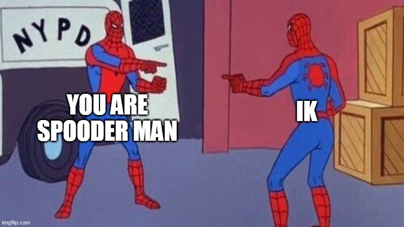 i was bored | YOU ARE SPOODER MAN; IK | image tagged in spiderman pointing at spiderman | made w/ Imgflip meme maker
