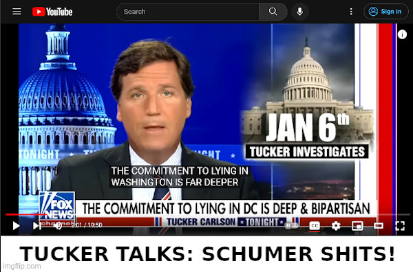 Tucker Talks: Schumer Shits! | image tagged in tucker carlson,chuck schumer,mainstream media,january 6th,show trial,lies | made w/ Imgflip meme maker