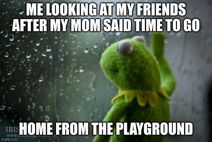 i miss the good old days | ME LOOKING AT MY FRIENDS AFTER MY MOM SAID TIME TO GO; HOME FROM THE PLAYGROUND | image tagged in kermit window | made w/ Imgflip meme maker