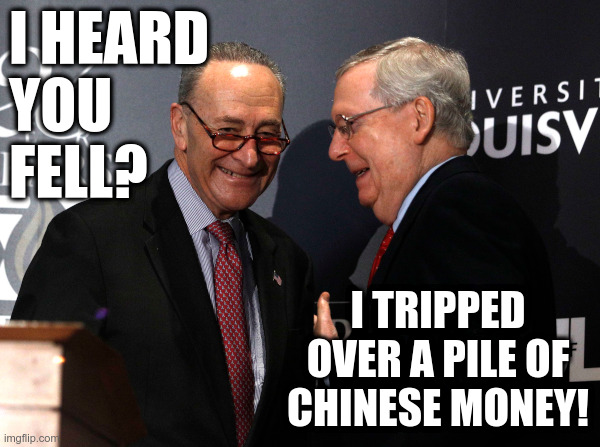 I Heard You Fell? | image tagged in chuck schumer,mitch mcconnell,show me the money,its,chinese | made w/ Imgflip meme maker