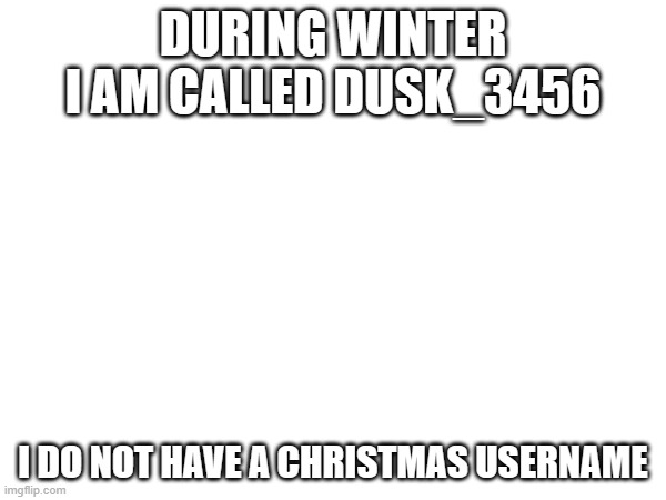 DURING WINTER I AM CALLED DUSK_3456; I DO NOT HAVE A CHRISTMAS USERNAME | made w/ Imgflip meme maker